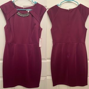 Plum Bisou Bisou Sheath Cocktail Dress with jeweled neckline
